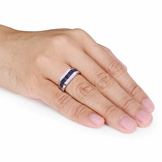 Stella Grace Men's Sterling Silver Lab-Created Blue Sapphire Channel Set Ring 4 Stella Grace Men's Sterling Silver Lab-Created Blue Sapphire Channel Set Ring - Image 4