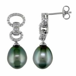 Stella Grace Tahitian Cultured Pearl & Diamond Accent Link Drop Earrings