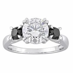 Stella Grace 10k White Gold 3/4 Carat T.W Black Diamond & Lab-Created Moissanite 3-Stone Engagement Ring