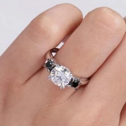 Stella Grace 10k White Gold 3/4 Carat T.W Black Diamond & Lab-Created Moissanite 3-Stone Engagement Ring -Stella Grace Sales unnamed file 5373