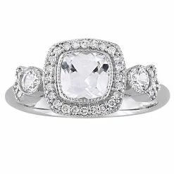 Stella Grace 10k White Gold Lab-Created White Sapphire & 1/6 Carat T.W. Diamond Halo 3-Stone Ring