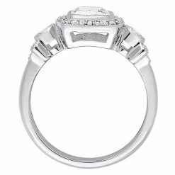 Stella Grace 10k White Gold Lab-Created White Sapphire & 1/6 Carat T.W. Diamond Halo 3-Stone Ring -Stella Grace Sales unnamed file 5380
