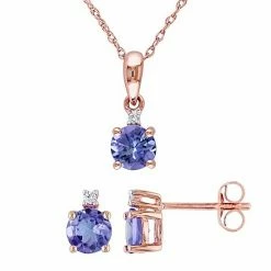 Stella Grace 10k Rose Gold Tanzanite Diamond Accent Solitaire Pendant Necklace & Earrings Set
