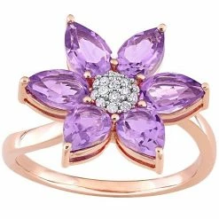Stella Grace 10k Rose Gold Amethyst & 1/10 Carat T.W. Diamond Floral Ring