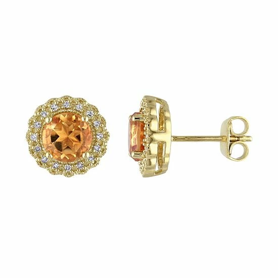 Stella Grace Sterling Silver Citrine & 1/10 Carat T.W. Diamond Halo Earrings 1 Stella Grace Sterling Silver Citrine & 1/10 Carat T.W. Diamond Halo Earrings