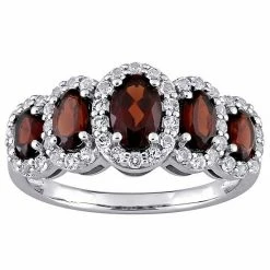 Stella Grace 10k White Gold Garnet & White Topaz Halo 5-Stone Ring