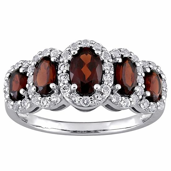 Stella Grace 10k White Gold Garnet & White Topaz Halo 5-Stone Ring 1 Stella Grace 10k White Gold Garnet & White Topaz Halo 5-Stone Ring