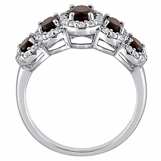 Stella Grace 10k White Gold Garnet & White Topaz Halo 5-Stone Ring 3 Stella Grace 10k White Gold Garnet & White Topaz Halo 5-Stone Ring - Image 3