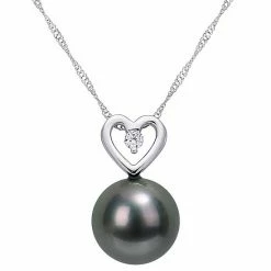 Stella Grace 10k White Gold Tahitian Cultured Pearl & Diamond Accent Heart Drop Pendant Necklace