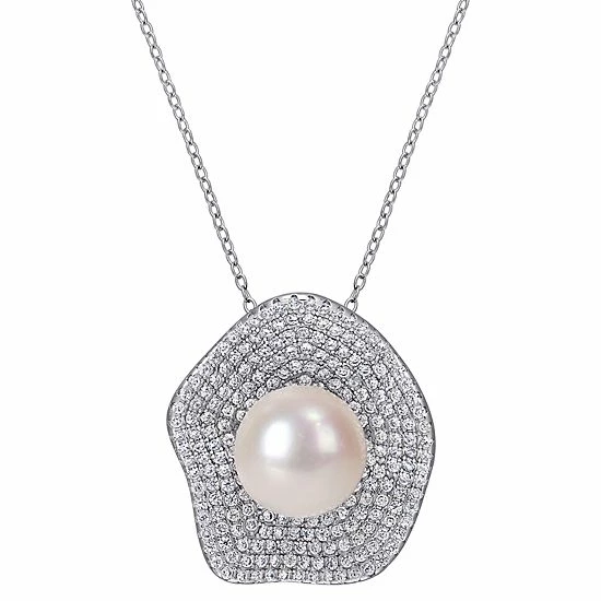 Stella Grace Sterling Silver Cubic Zirconia & Freshwater Cultured Pearl Pendant 1 Stella Grace Sterling Silver Cubic Zirconia & Freshwater Cultured Pearl Pendant