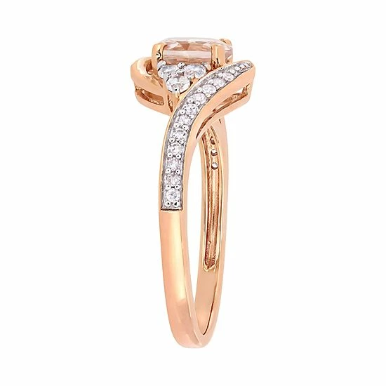 Stella Grace 10k Rose Gold 1/10 Carat T.W. Diamond, Morganite & White Topaz Ring 2 Stella Grace 10k Rose Gold 1/10 Carat T.W. Diamond, Morganite & White Topaz Ring - Image 2