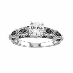 Stella Grace 10k White Gold White Sapphire And 1/4 Carat T.W. Black Diamond Scalloped Ring