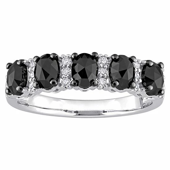 Stella Grace 10k White Gold 1 1/4 Carat T.W. Oval Black Diamond & 1/7 Carat T.W. Lab-Created Moissanite Wedding Band 1 Stella Grace 10k White Gold 1 1/4 Carat T.W. Oval Black Diamond & 1/7 Carat T.W. Lab-Created Moissanite Wedding Band