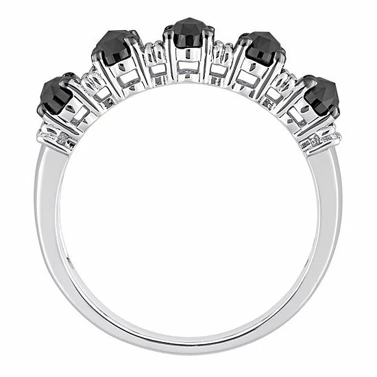 Stella Grace 10k White Gold 1 1/4 Carat T.W. Oval Black Diamond & 1/7 Carat T.W. Lab-Created Moissanite Wedding Band 3 Stella Grace 10k White Gold 1 1/4 Carat T.W. Oval Black Diamond & 1/7 Carat T.W. Lab-Created Moissanite Wedding Band - Image 3