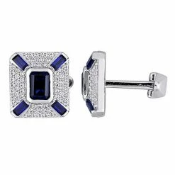 Stella Grace Sterling Silver Lab-Created Blue & White Sapphire Rectangular Cufflinks
