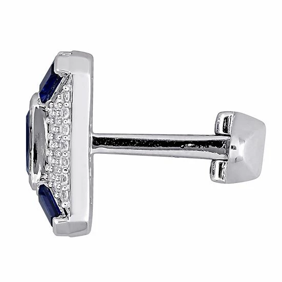 Stella Grace Sterling Silver Lab-Created Blue & White Sapphire Rectangular Cufflinks 2 Stella Grace Sterling Silver Lab-Created Blue & White Sapphire Rectangular Cufflinks - Image 2