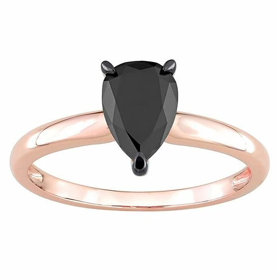 Stella Grace 14k Rose Gold 1 Carat T.W Black Diamond Pear-Shape Solitaire Ring 1 Stella Grace 14k Rose Gold 1 Carat T.W Black Diamond Pear-Shape Solitaire Ring