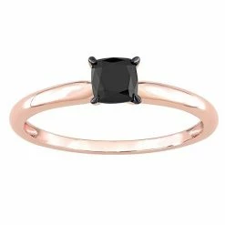 Stella Grace 14k Rose Gold 1/2 Carat T.W Cushion Cut Black Diamond Solitaire Engagement Ring