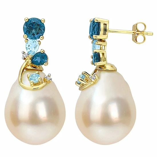 Stella Grace 14k Gold South Sea Cultured Pearl, Blue Topaz & Diamond Accent Drop Earrings 1 Stella Grace 14k Gold South Sea Cultured Pearl, Blue Topaz & Diamond Accent Drop Earrings