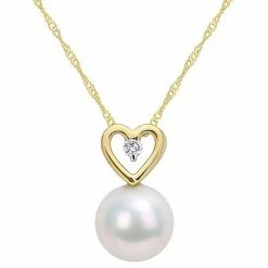 Stella Grace 10k Gold Freshwater Cultured Pearl & Diamond Accent Heart Drop Pendant Necklace