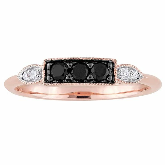 Stella Grace 10k Rose Gold 1/4 Carat T.W. Black & White Diamond 3-Stone Ring 1 Stella Grace 10k Rose Gold 1/4 Carat T.W. Black & White Diamond 3-Stone Ring