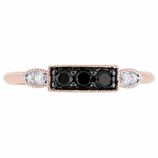 Stella Grace 10k Rose Gold 1/4 Carat T.W. Black & White Diamond 3-Stone Ring 4 Stella Grace 10k Rose Gold 1/4 Carat T.W. Black & White Diamond 3-Stone Ring - Image 4