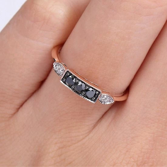 Stella Grace 10k Rose Gold 1/4 Carat T.W. Black & White Diamond 3-Stone Ring 8 Stella Grace 10k Rose Gold 1/4 Carat T.W. Black & White Diamond 3-Stone Ring - Image 8