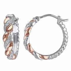Stella Grace Two Tone Sterling Silver Diamond Accent Twist Hoop Earrings
