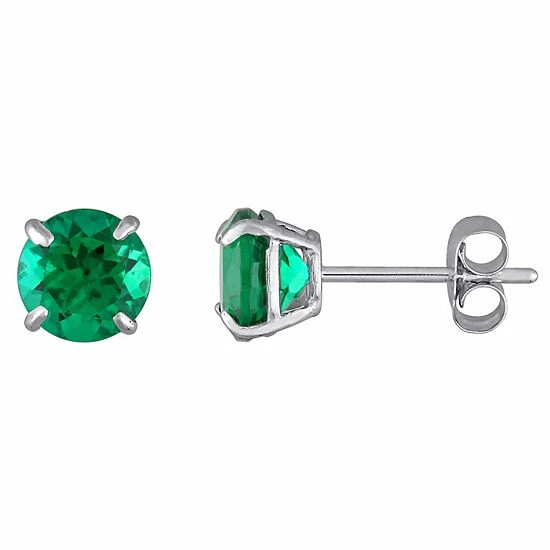 Stella Grace 10k White Gold Lab-Created Emerald Stud Earrings 1 Stella Grace 10k White Gold Lab-Created Emerald Stud Earrings