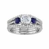 Stella Grace 10k White Gold Lab-Created White & Blue Sapphire & 1/2 Carat T.W. Diamond 3-Piece Engagement Ring Set