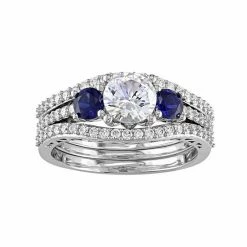 Stella Grace 10k White Gold Lab-Created White & Blue Sapphire & 1/2 Carat T.W. Diamond 3-Piece Engagement Ring Set