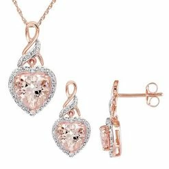 Stella Grace 10k Rose Gold Morganite & 1/5 Carat T.W Diamond Heart Pendant Necklace & Earring Set