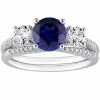 Stella Grace 10k White Gold Lab-Created Sapphire, Lab-Created White Sapphire & 1/10 Carat T.W. Diamond 3-Stone Engagement Ring Set