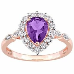 Stella Grace 10k Rose Gold Amethyst, Lab-Created White Sapphire & Diamond Accent Teardrop Halo Ring