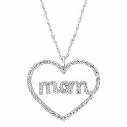 Stella Grace 10k White Gold 1/5 Carat T.W. Diamond "Mom" Heart Pendant