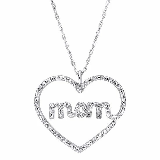 Stella Grace 10k White Gold 1/5 Carat T.W. Diamond "Mom" Heart Pendant 1 Stella Grace 10k White Gold 1/5 Carat T.W. Diamond "Mom" Heart Pendant