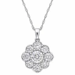 Stella Grace 10k White Gold Lab-Created Moissanite Floral Pendant Necklace