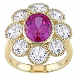 Stella Grace 10k Gold Lab-Created Pink & White Sapphire Floral Ring