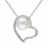 Stella Grace 1/10 Carat T.W. Diamond & Freshwater Cultured Pearl Sterling Silver Heart Pendant Necklace
