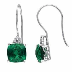 Stella Grace 10k White Gold Lab-Created Emerald & Diamond Accent Hook Earrings