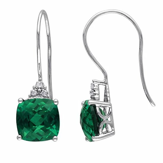 Stella Grace 10k White Gold Lab-Created Emerald & Diamond Accent Hook Earrings 1 Stella Grace 10k White Gold Lab-Created Emerald & Diamond Accent Hook Earrings