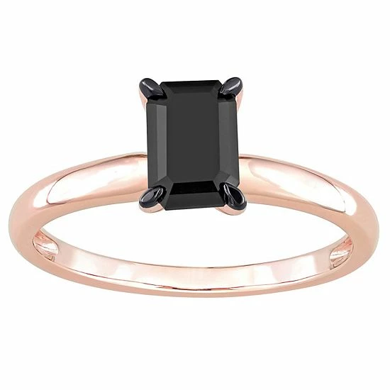 Stella Grace 14k Rose Gold 1 Carat T.W Black Diamond Emerald-Cut Solitaire Ring 1 Stella Grace 14k Rose Gold 1 Carat T.W Black Diamond Emerald-Cut Solitaire Ring