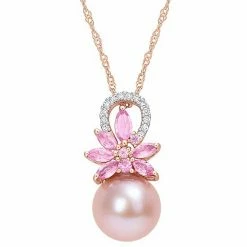 Stella Grace 14k Rose Gold Freshwater Cultured Pearl, Pink Sapphire & Diamond Accent Flower Pendant Necklace