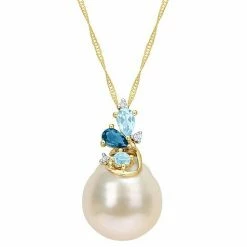 Stella Grace 14k Gold South Sea Cultured Pearl, Blue Topaz & Diamond Accent Pendant Necklace