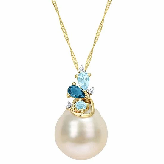 Stella Grace 14k Gold South Sea Cultured Pearl, Blue Topaz & Diamond Accent Pendant Necklace 1 Stella Grace 14k Gold South Sea Cultured Pearl, Blue Topaz & Diamond Accent Pendant Necklace