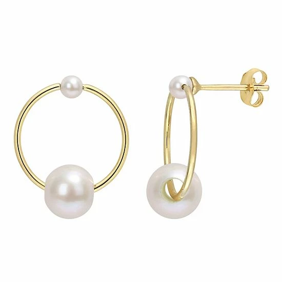 Stella Grace 14k Gold Freshwater Cultured Pearl Hoop Drop Earrings 1 Stella Grace 14k Gold Freshwater Cultured Pearl Hoop Drop Earrings