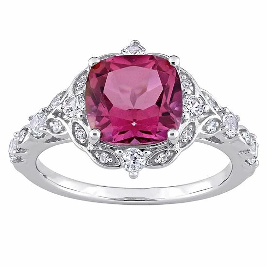 Stella Grace 10k White Gold Pink Topaz White Sapphire & Diamond Accent Vintage Ring 1 Stella Grace 10k White Gold Pink Topaz White Sapphire & Diamond Accent Vintage Ring
