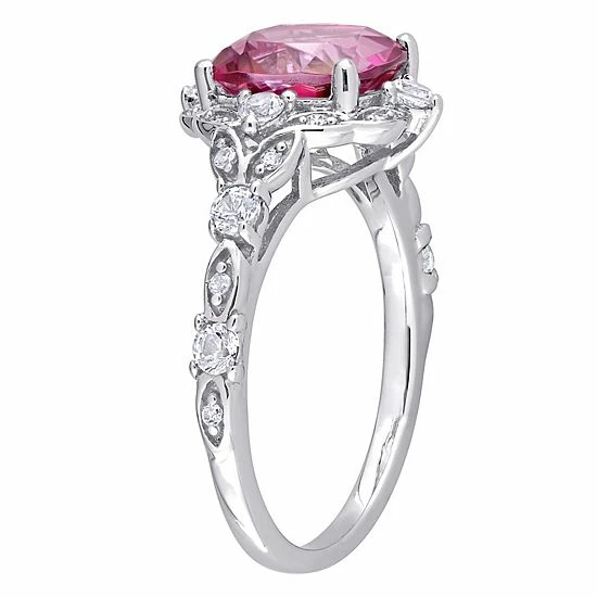 Stella Grace 10k White Gold Pink Topaz White Sapphire & Diamond Accent Vintage Ring 2 Stella Grace 10k White Gold Pink Topaz White Sapphire & Diamond Accent Vintage Ring - Image 2