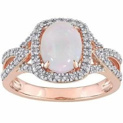 Stella Grace 10k Rose Gold White Opal & 1/6 Carat T.W. Diamond Split Shank Ring