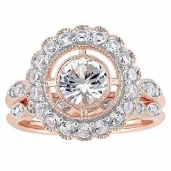 Stella Grace 10k Rose Gold Lab-Created White Sapphire Halo Bridal Ring Set